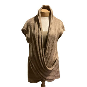 Dots 3X Brown Open Front Draped Cardigan Sweater Acrylic Plus Size Layering